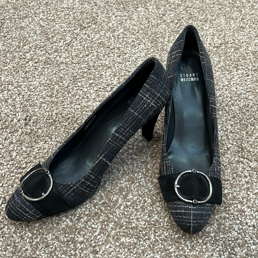 Stuart Weitzman Buckleup Tattersall Flannel Pump, Size 9 Medium